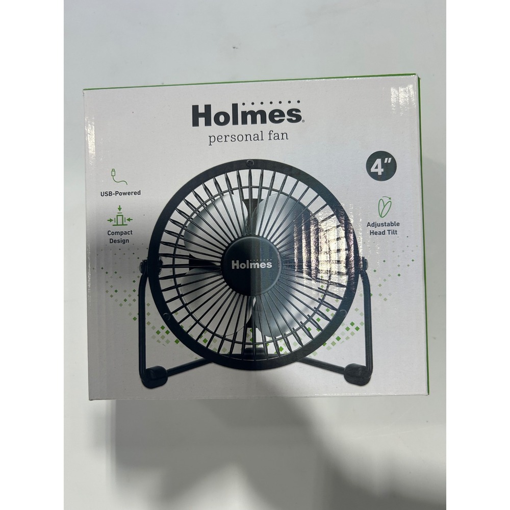 Holmes Personal Fan 4 Inch USB Powered Desk Fan Adjustable Head Tilt Black New
